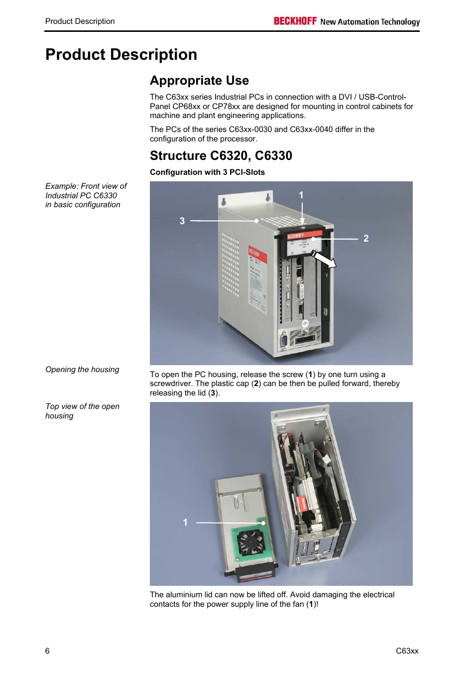 Product description, Appropriate use, Structure c6320, c6330 | Chapter) | BECKHOFF C63xx-0030 User Manual | Page 8 / 34