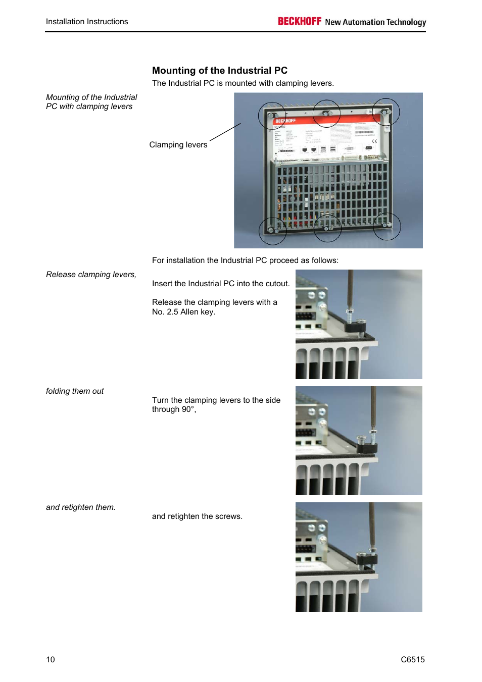 Mounting of the industrial pc | BECKHOFF C6515 User Manual | Page 12 / 25