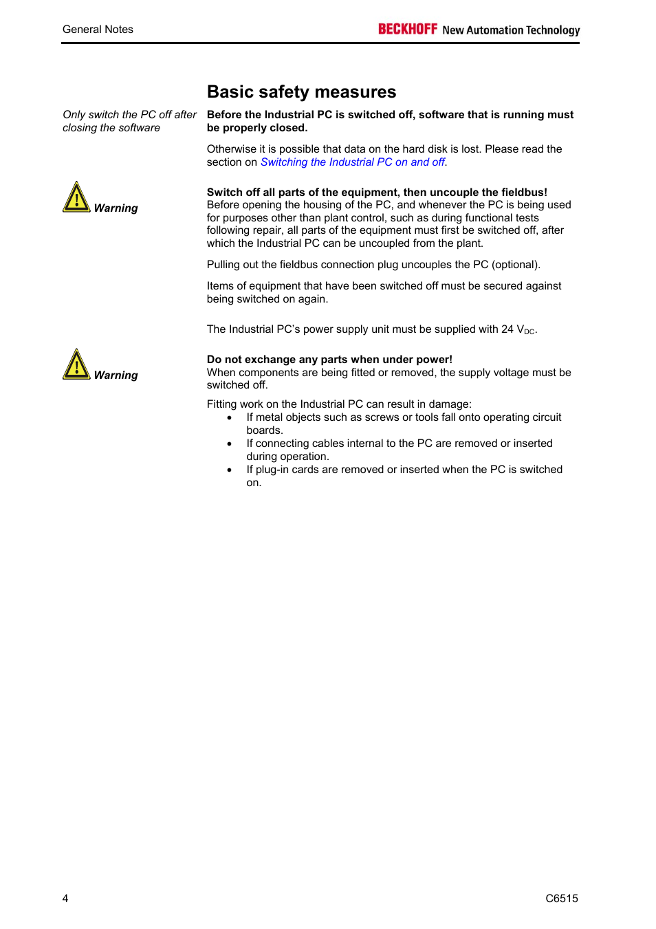 Basic safety measures | BECKHOFF C6515 User Manual | Page 6 / 25