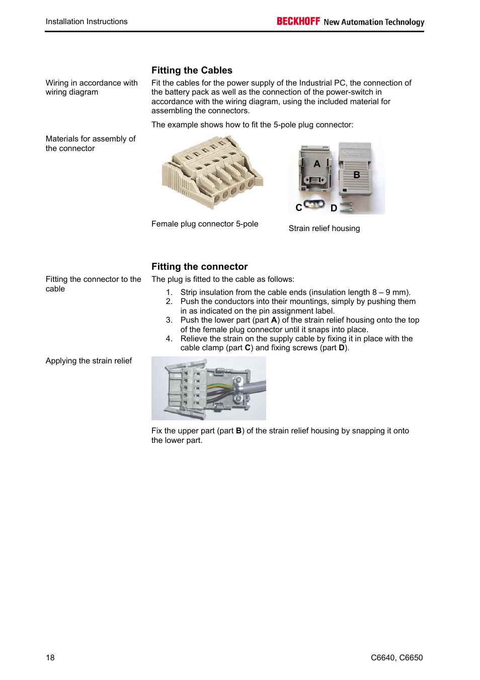 Fitting the cables, Fitting the connector, Ab c d | BECKHOFF C6640 User Manual | Page 20 / 33