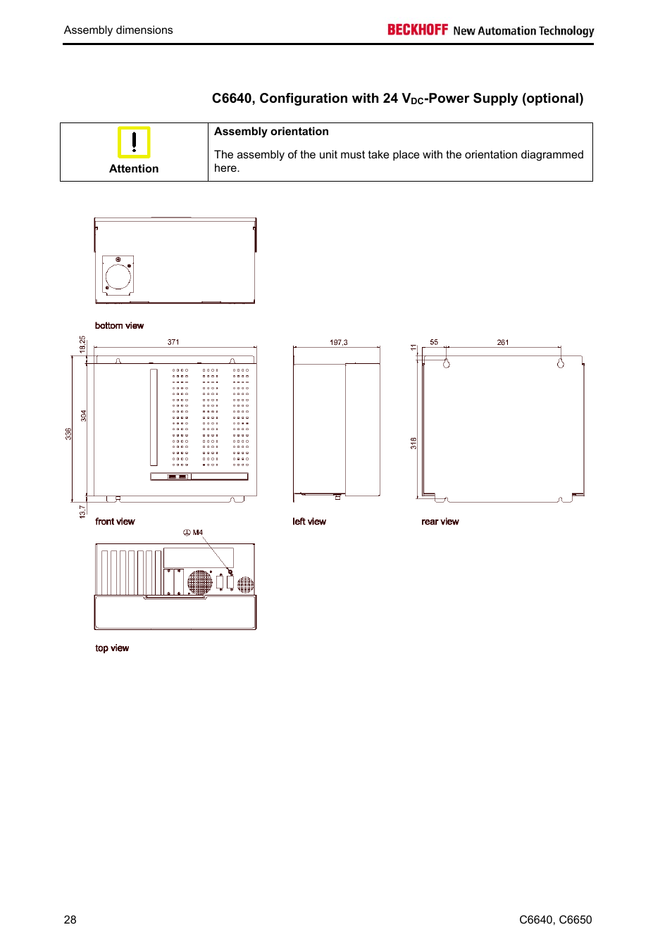 C6640, configuration with 24 v, Power supply (optional) | BECKHOFF C6640 User Manual | Page 30 / 33