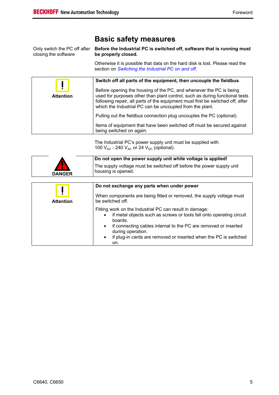 Basic safety measures | BECKHOFF C6640 User Manual | Page 7 / 33