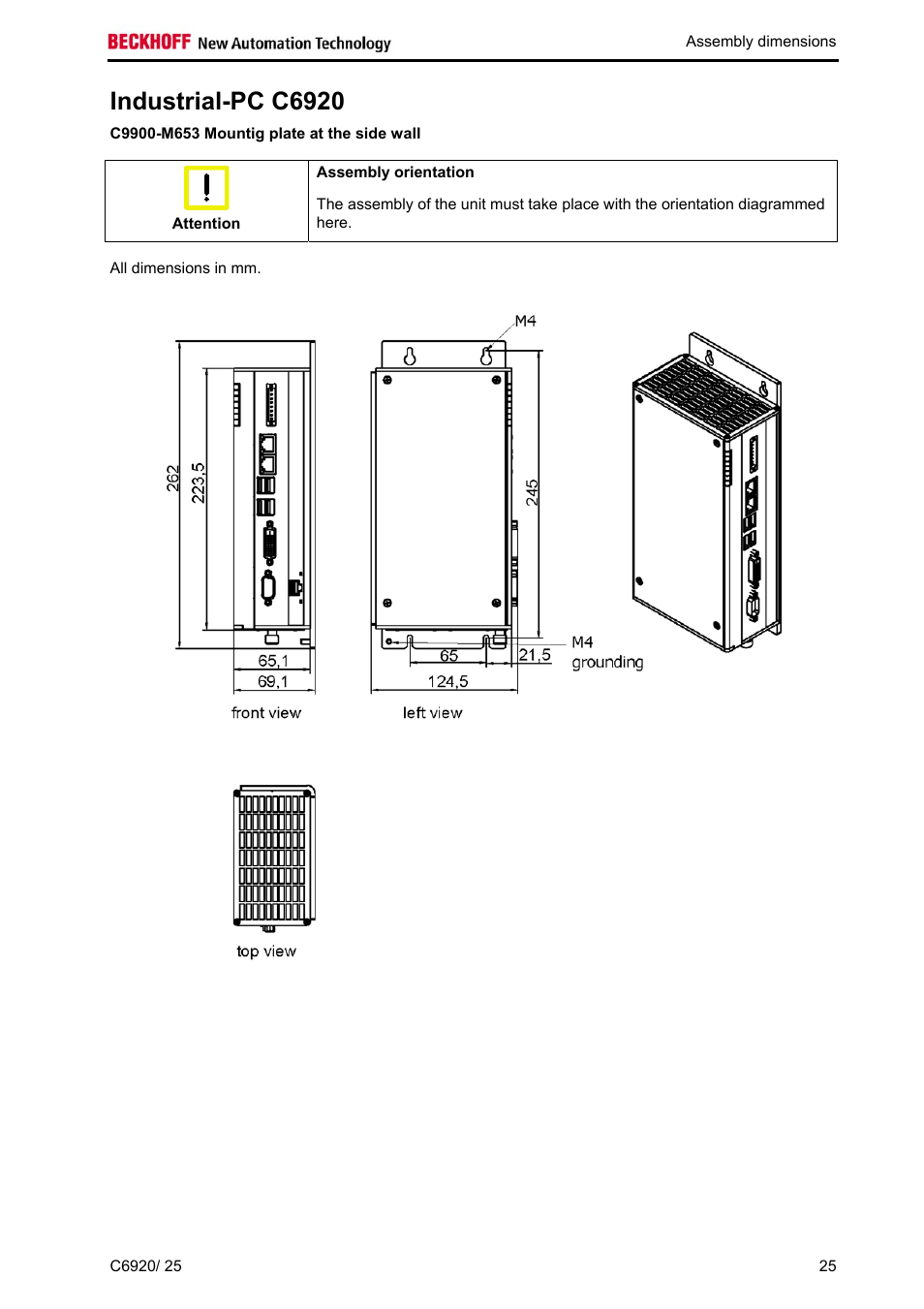 Industrial-pc c6920, C9900-m653 mountig plate at the side wall | BECKHOFF C6920 User Manual | Page 27 / 32