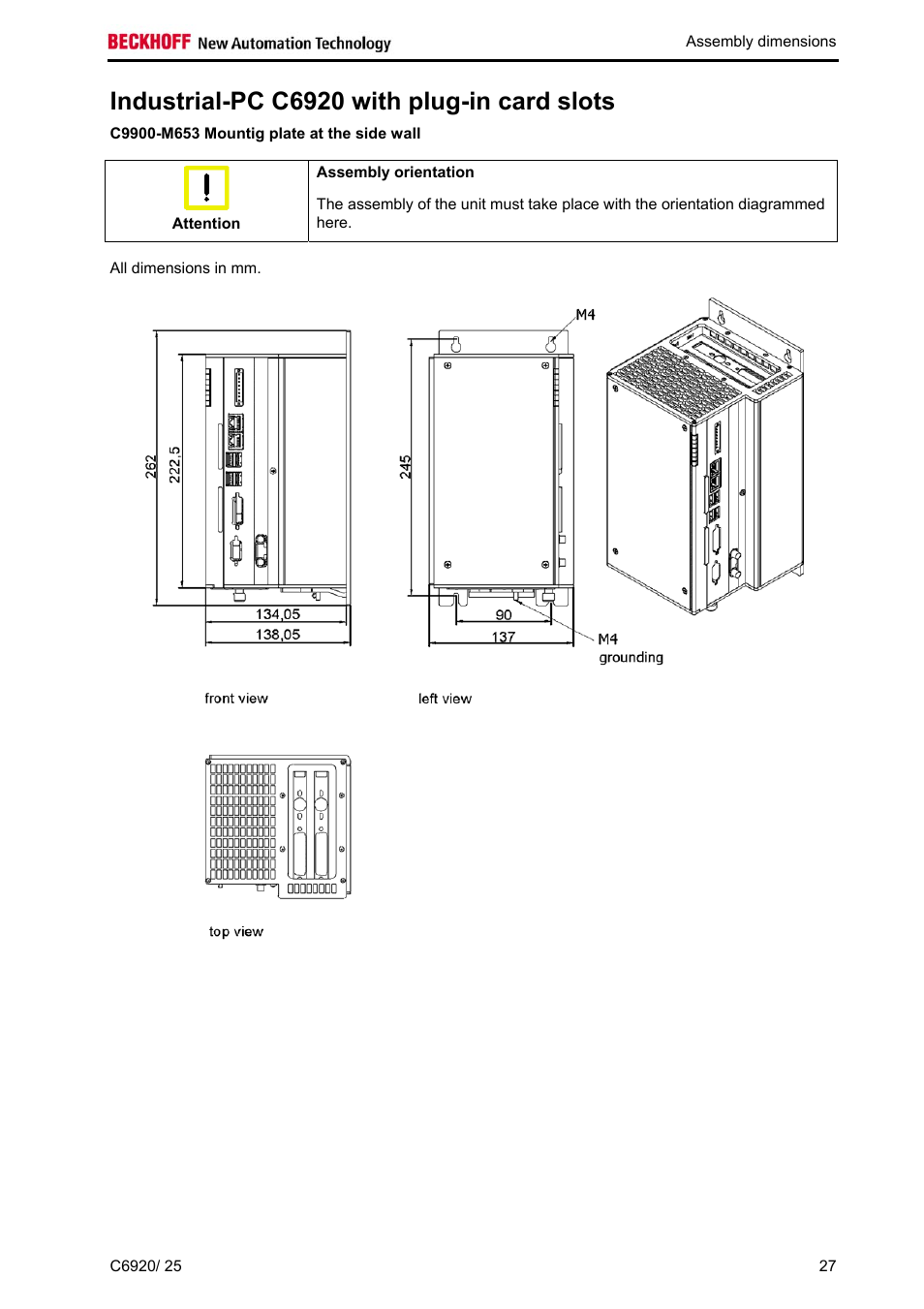 Industrial-pc c6920 with plug-in card slots, C9900-m653 mountig plate at the side wall | BECKHOFF C6920 User Manual | Page 29 / 32