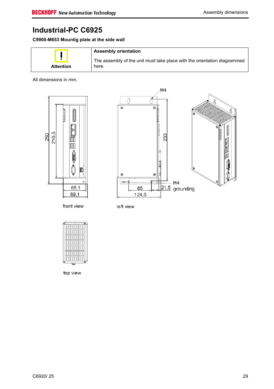 Industrial-pc c6925, C9900-m653 mountig plate at the side wall | BECKHOFF C6920 User Manual | Page 31 / 32