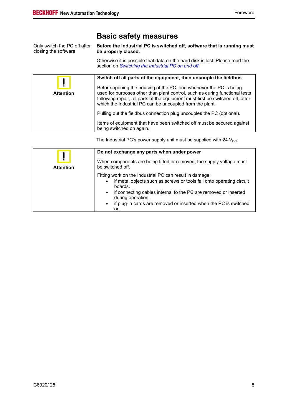 Basic safety measures | BECKHOFF C6920 User Manual | Page 7 / 32