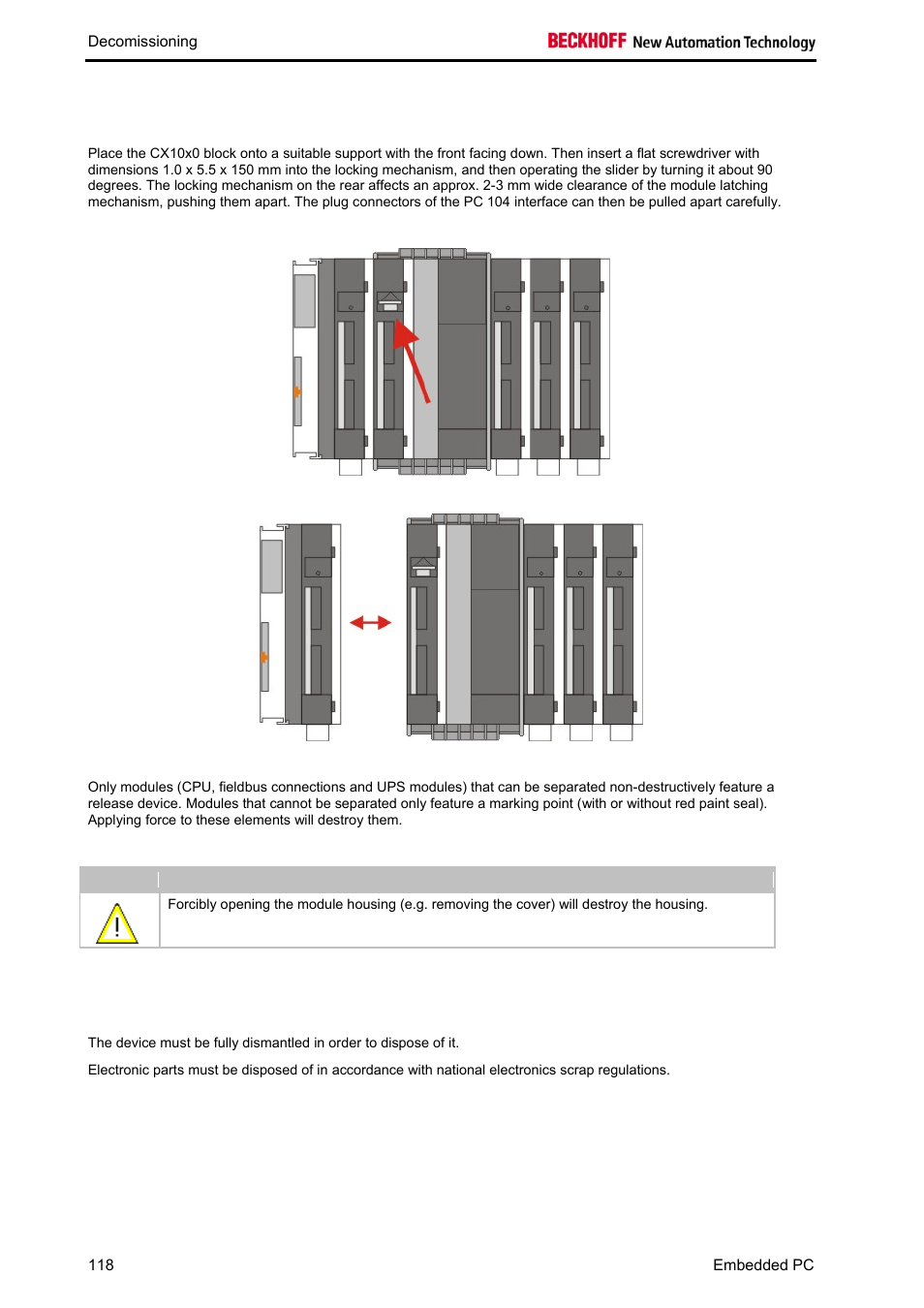 Disposal, Separating the individual modules | BECKHOFF CX1020 User Manual | Page 120 / 123