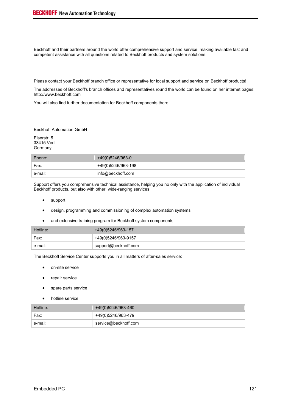 Support and service, Beckhoff's branch offices and representatives, Beckhoff headquarters | BECKHOFF CX1020 User Manual | Page 123 / 123