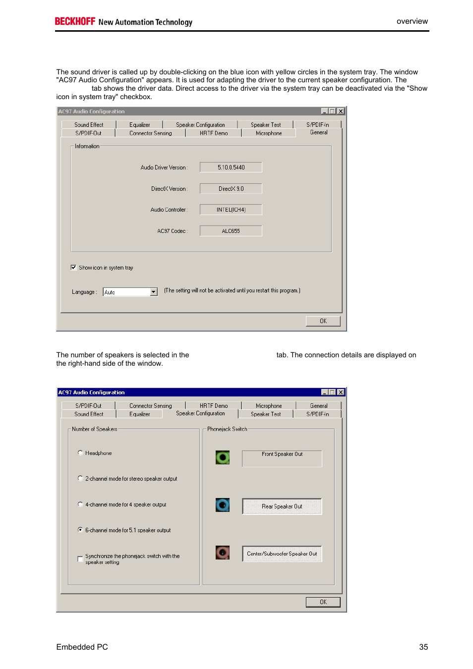 Sound driver settings | BECKHOFF CX1020 User Manual | Page 37 / 123