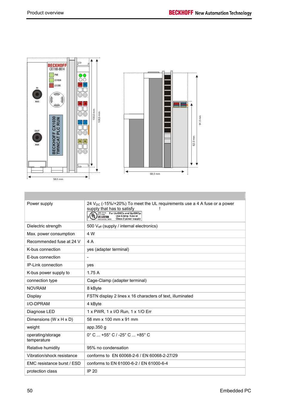 Dimensions | BECKHOFF CX1020 User Manual | Page 52 / 123