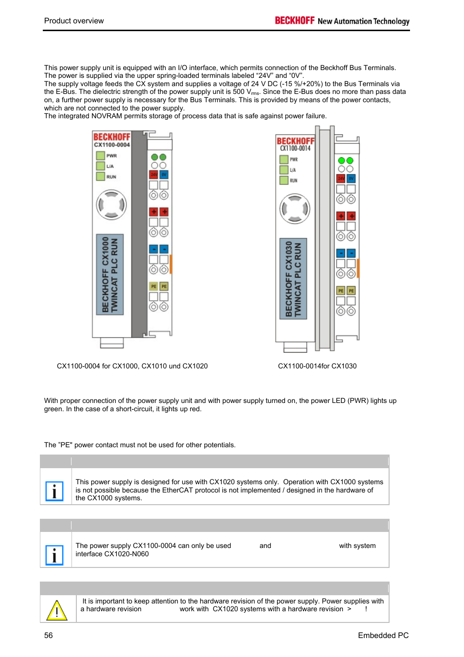 Pe power contacts | BECKHOFF CX1020 User Manual | Page 58 / 123