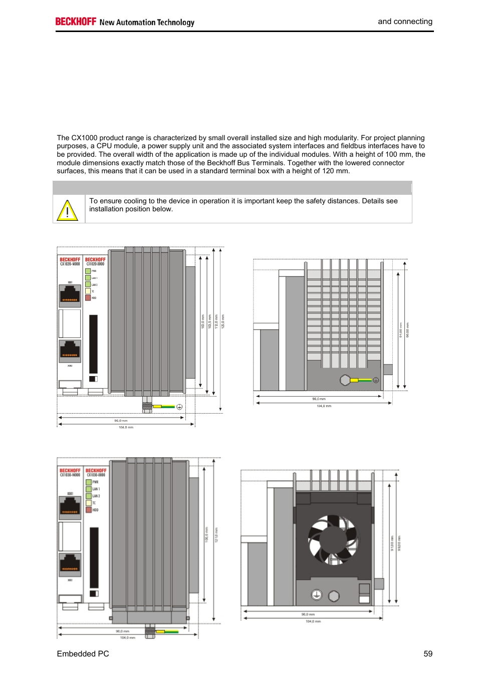 Assembly and connecting, Mechanical assembly, Dimensions | BECKHOFF CX1020 User Manual | Page 61 / 123