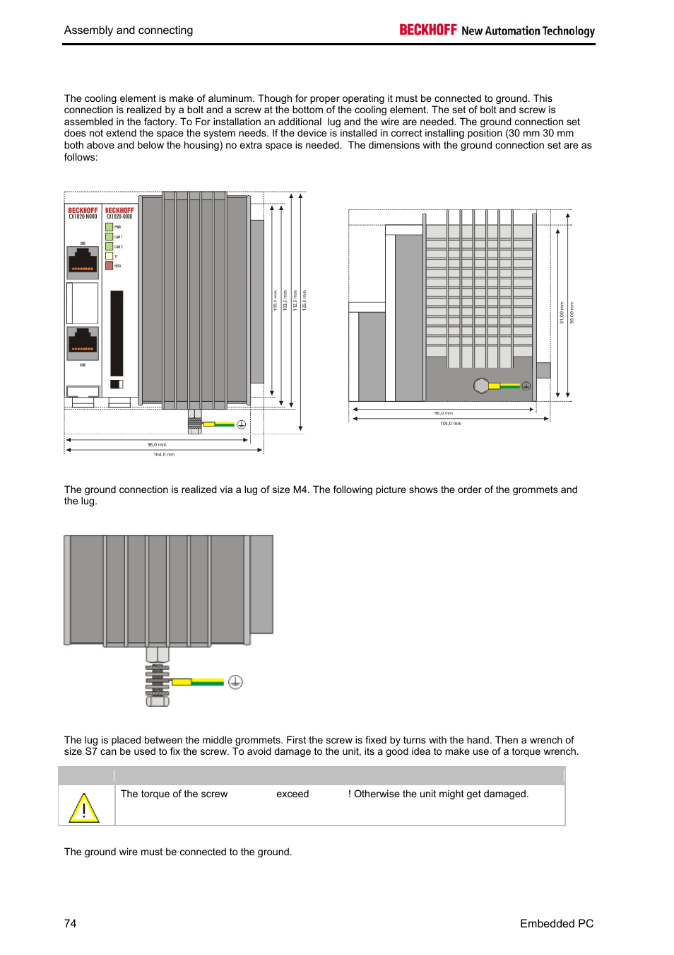 Ground connection to cooling element | BECKHOFF CX1020 User Manual | Page 76 / 123