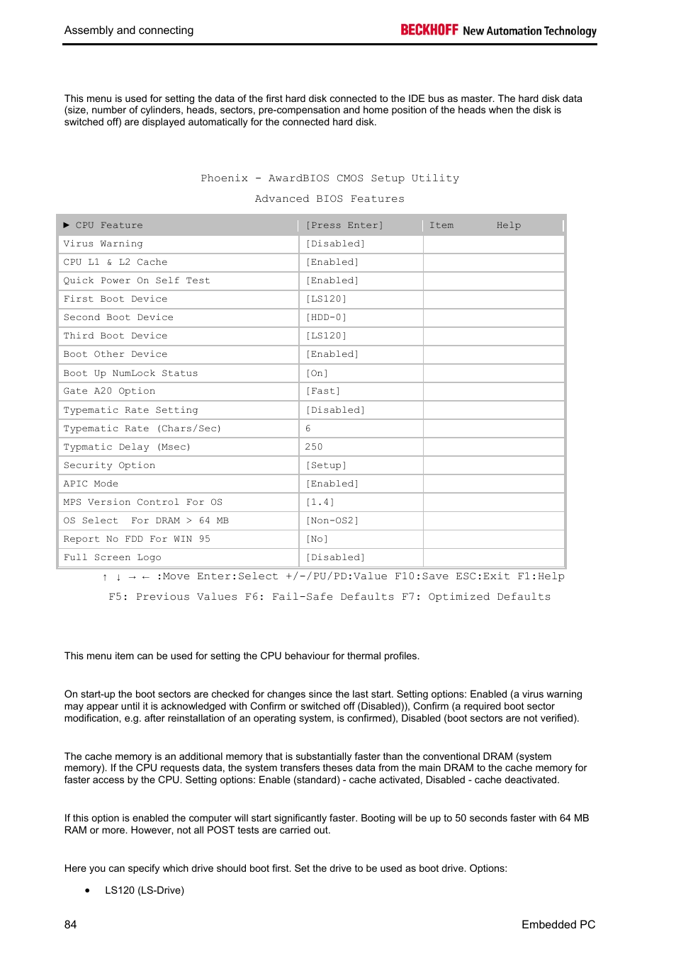 Advanced bios features | BECKHOFF CX1020 User Manual | Page 86 / 123