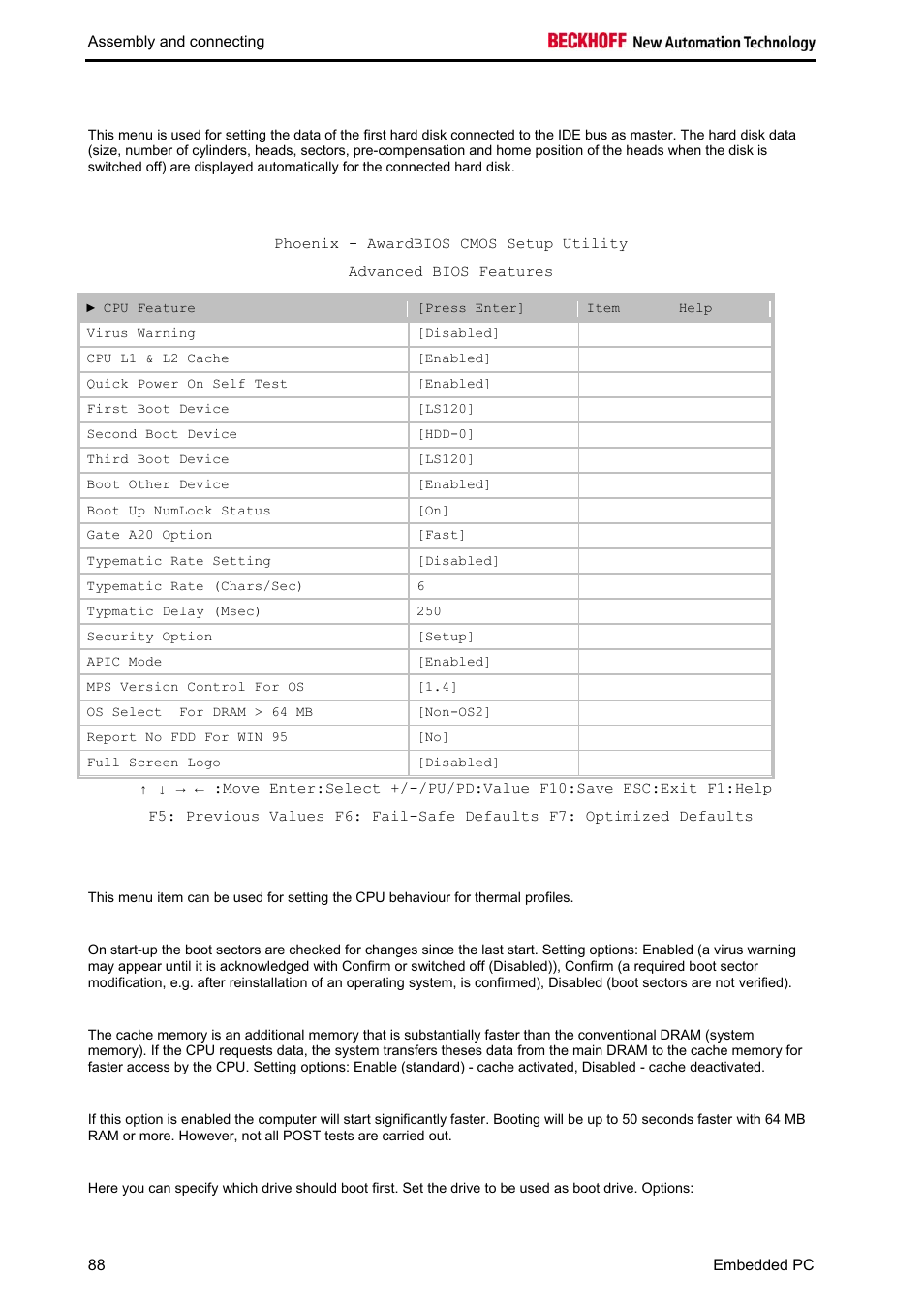 Advanced bios features | BECKHOFF CX1020 User Manual | Page 90 / 123