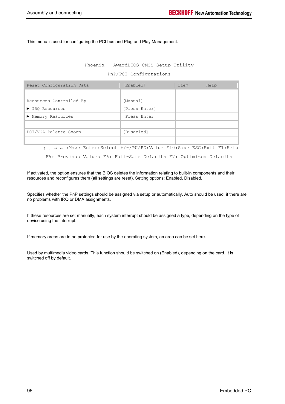 Pnp/pci configurations | BECKHOFF CX1020 User Manual | Page 98 / 123