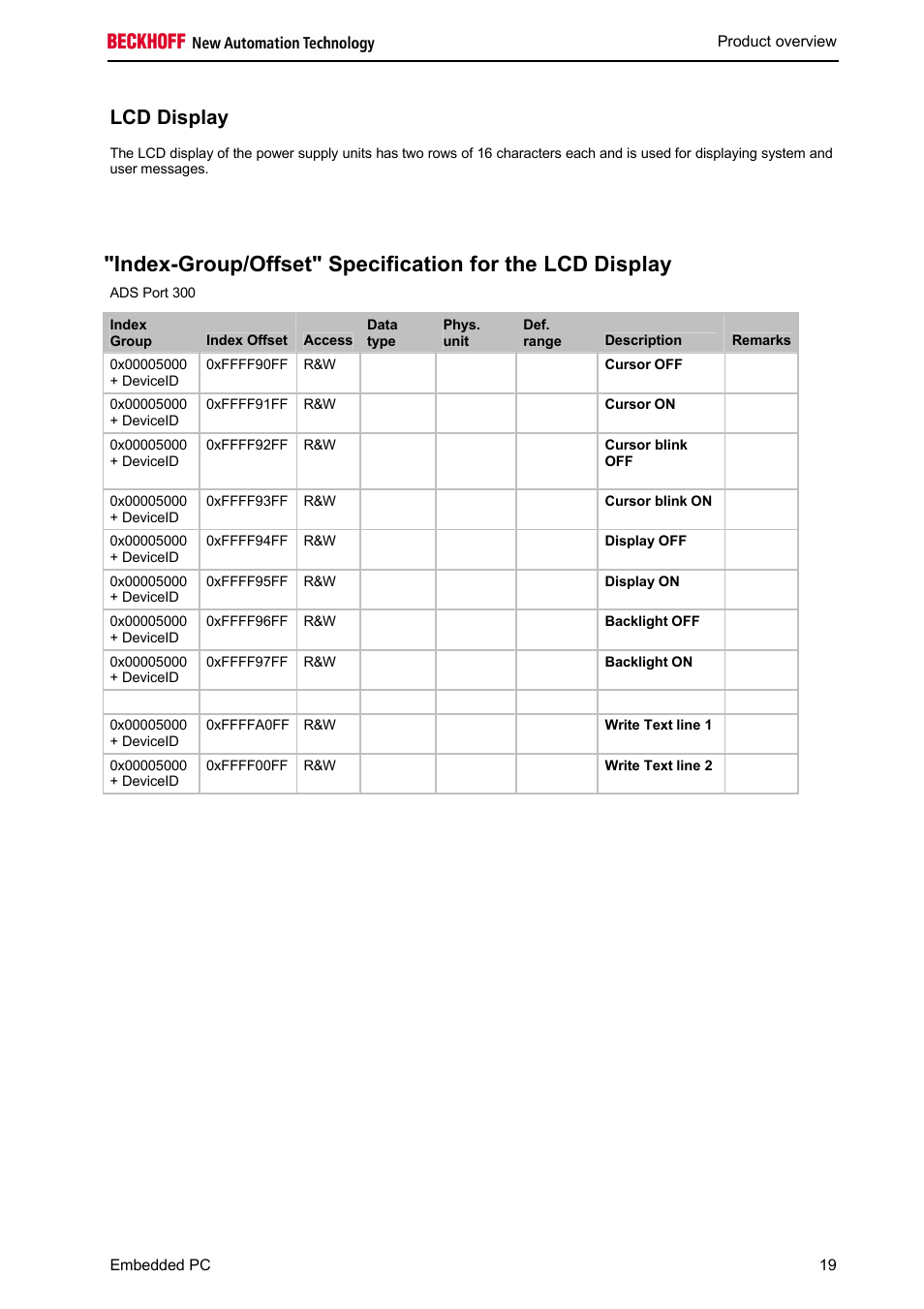 Lcd display | BECKHOFF CX1100-000x User Manual | Page 21 / 66