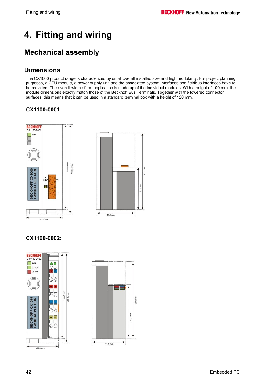 Fitting and wiring, Mechanical assembly | BECKHOFF CX1100-000x User Manual | Page 44 / 66