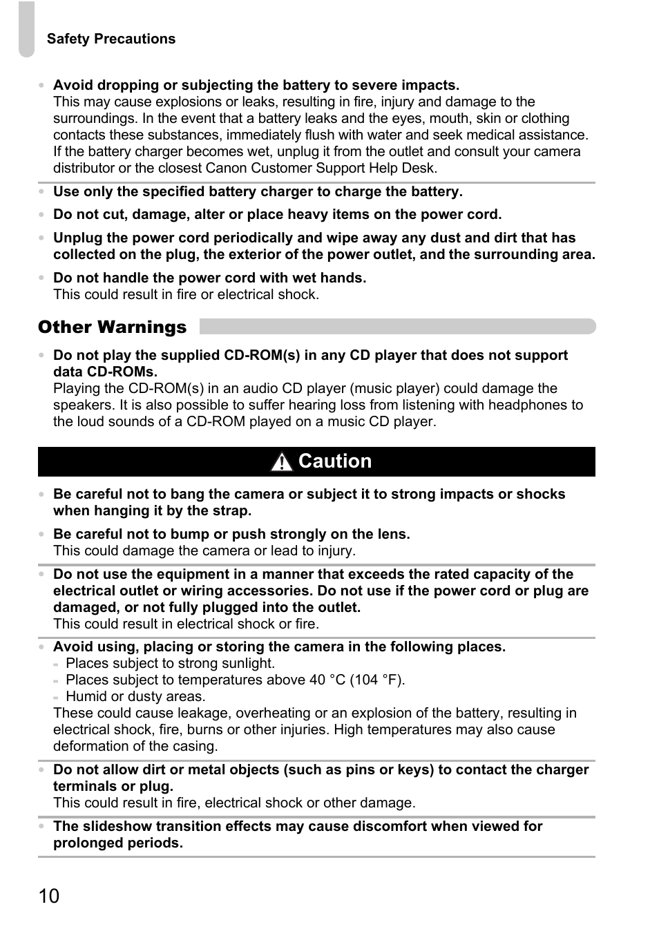 Caution | Canon IXUS 120 IS User Manual | Page 10 / 161