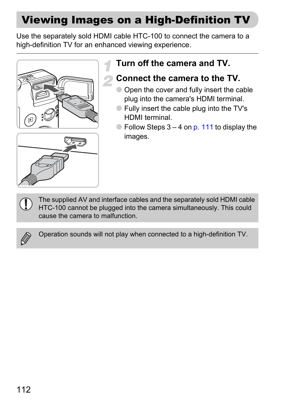 Viewing images on a high-definition tv, Viewing images, On a high-definition tv | P. 112) | Canon IXUS 120 IS User Manual | Page 112 / 161