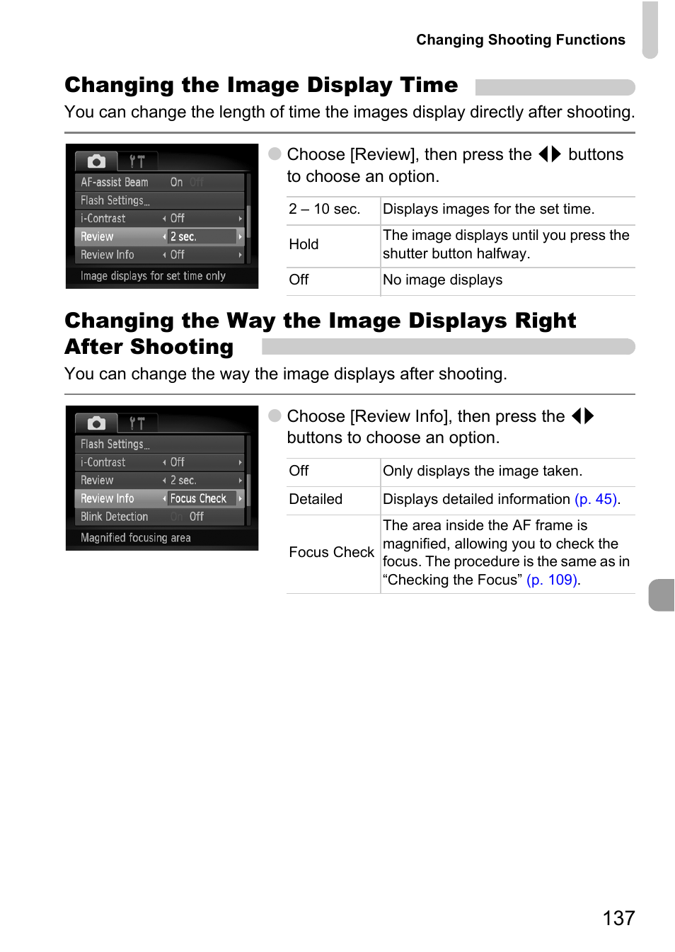 Changing the image display time | Canon IXUS 120 IS User Manual | Page 137 / 161