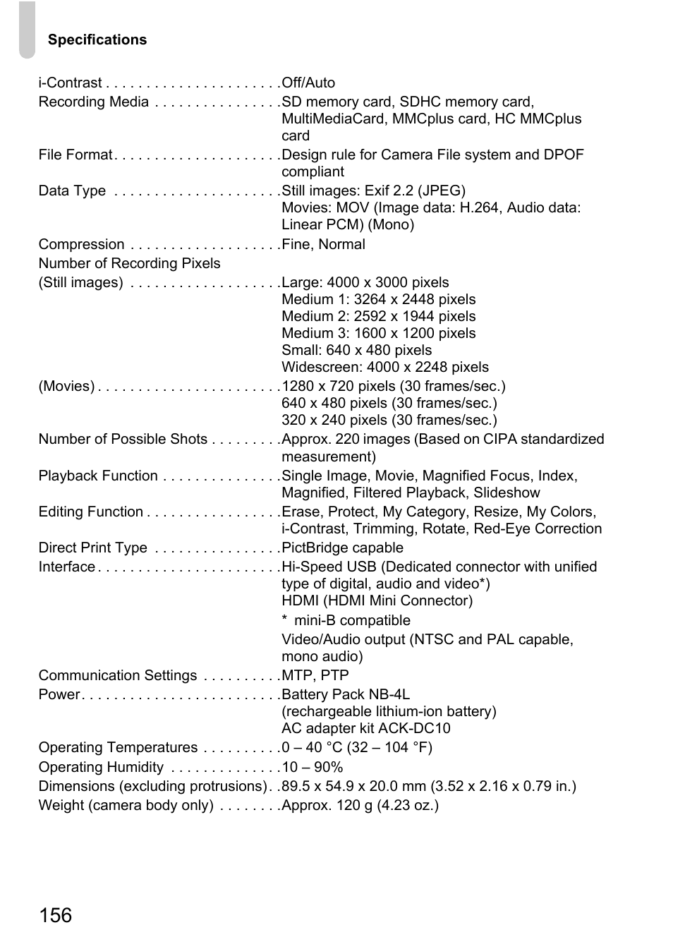Canon IXUS 120 IS User Manual | Page 156 / 161