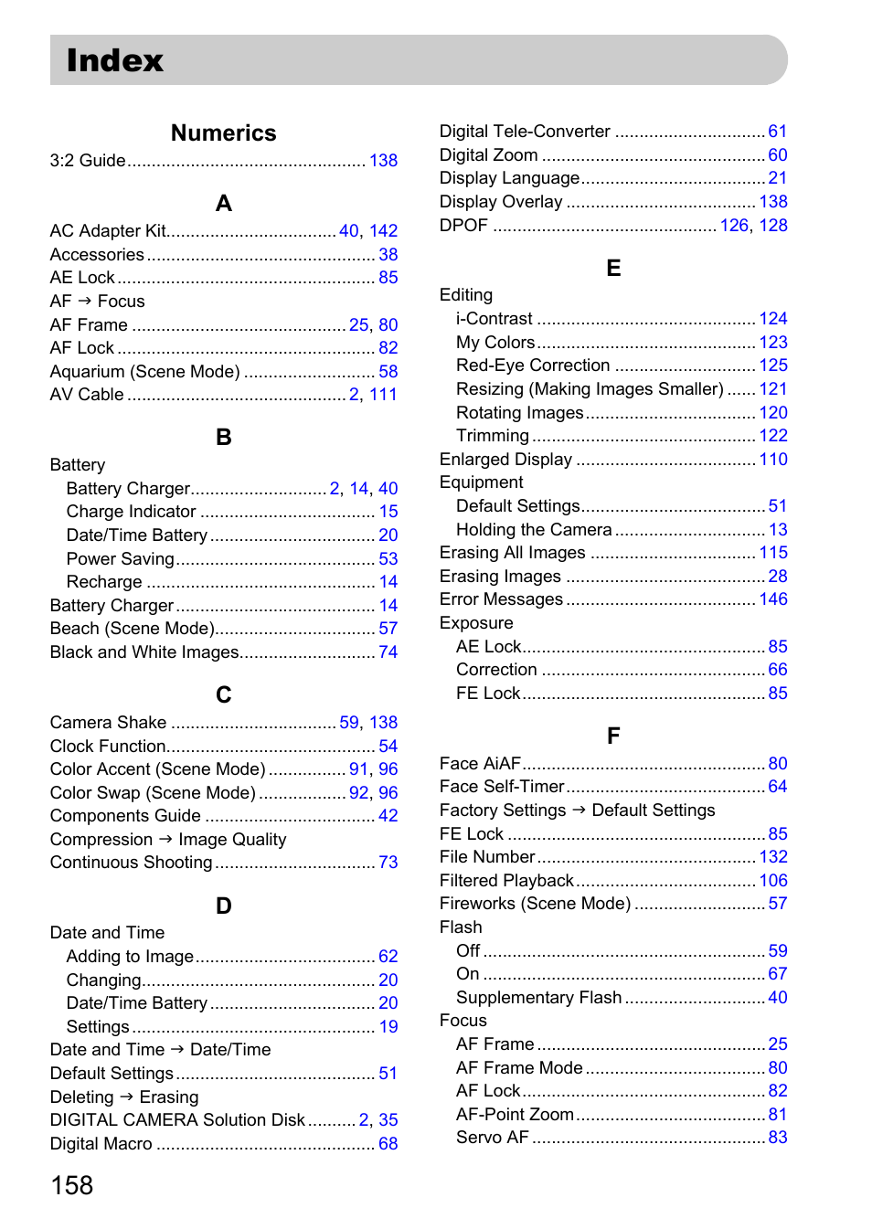 Index, Numerics | Canon IXUS 120 IS User Manual | Page 158 / 161