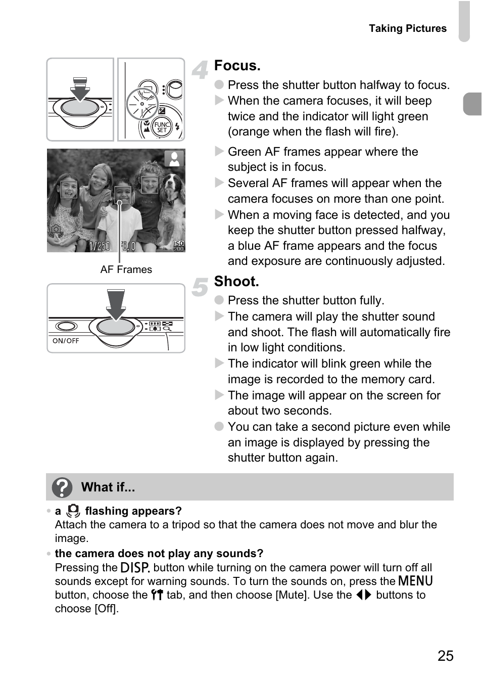 25 focus, Shoot | Canon IXUS 120 IS User Manual | Page 25 / 161