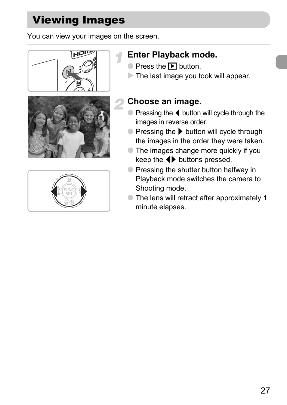Viewing images, Enter playback mode, Choose an image | Canon IXUS 120 IS User Manual | Page 27 / 161