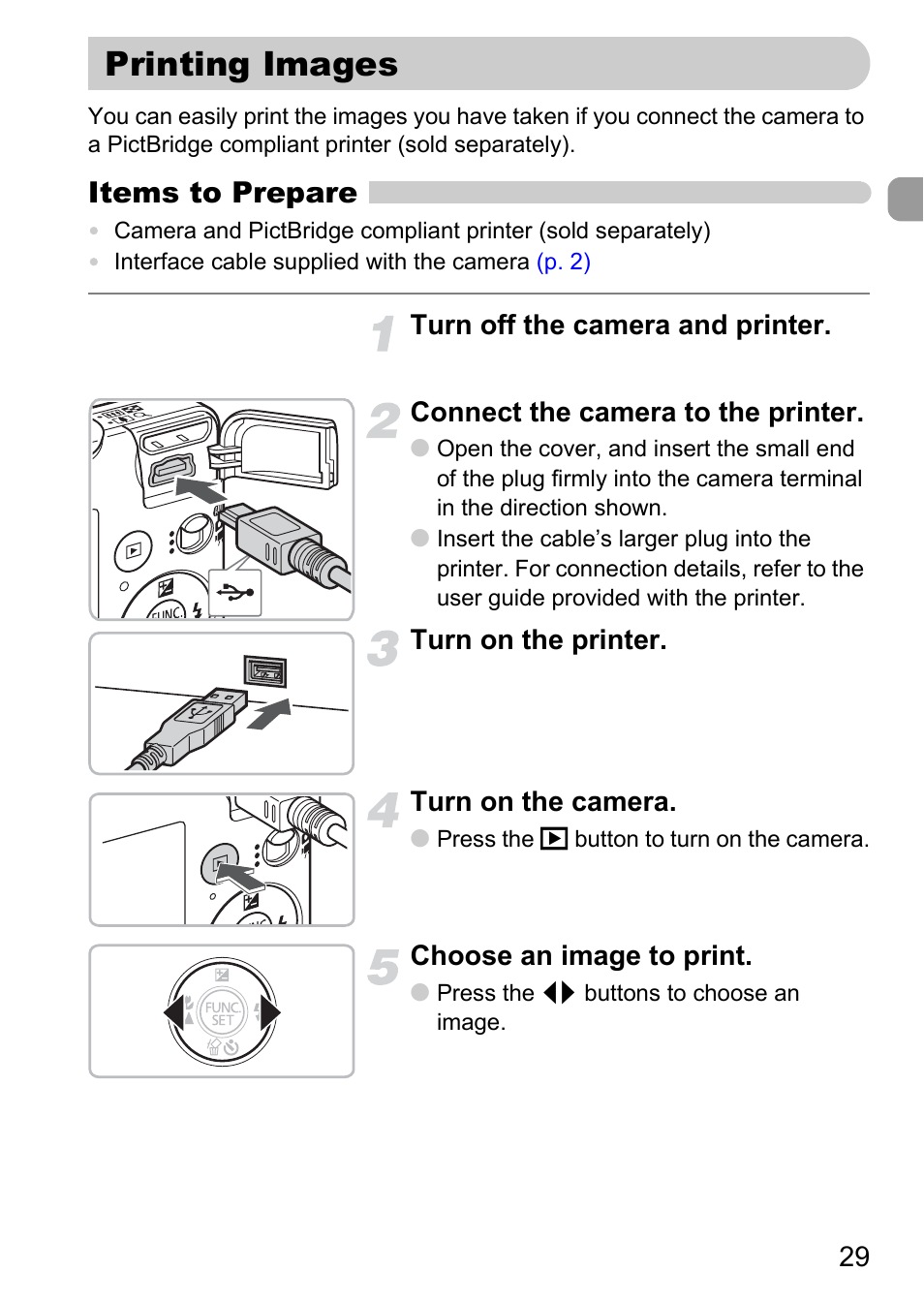 Printing images, Items to prepare | Canon IXUS 120 IS User Manual | Page 29 / 161