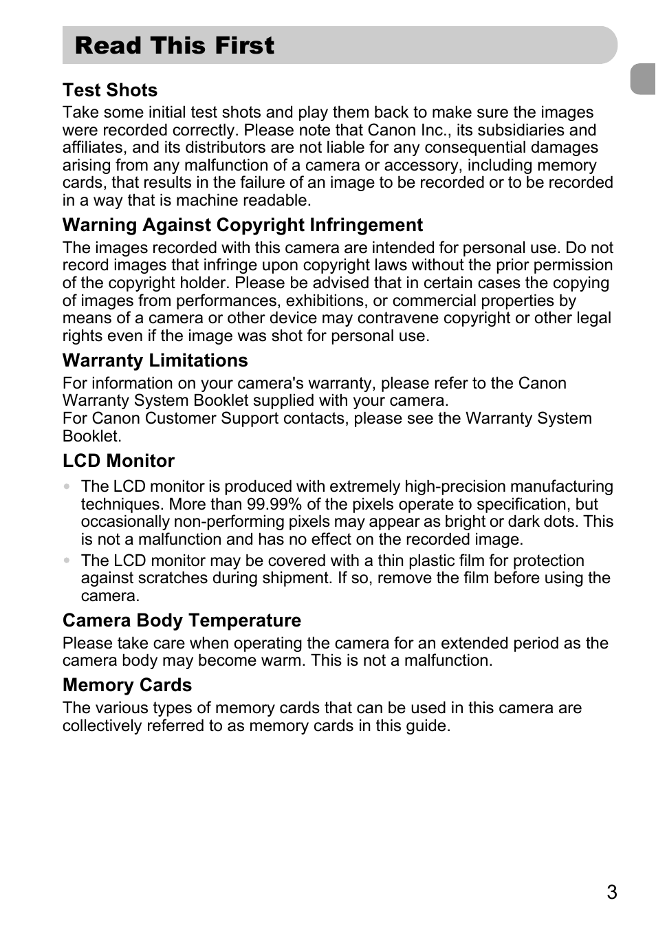 Read this first | Canon IXUS 120 IS User Manual | Page 3 / 161