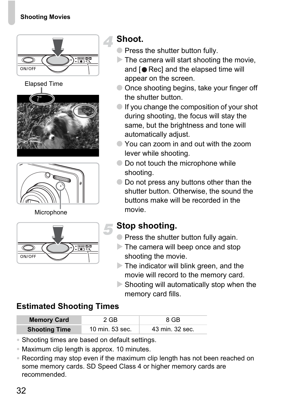 32 shoot, Stop shooting | Canon IXUS 120 IS User Manual | Page 32 / 161