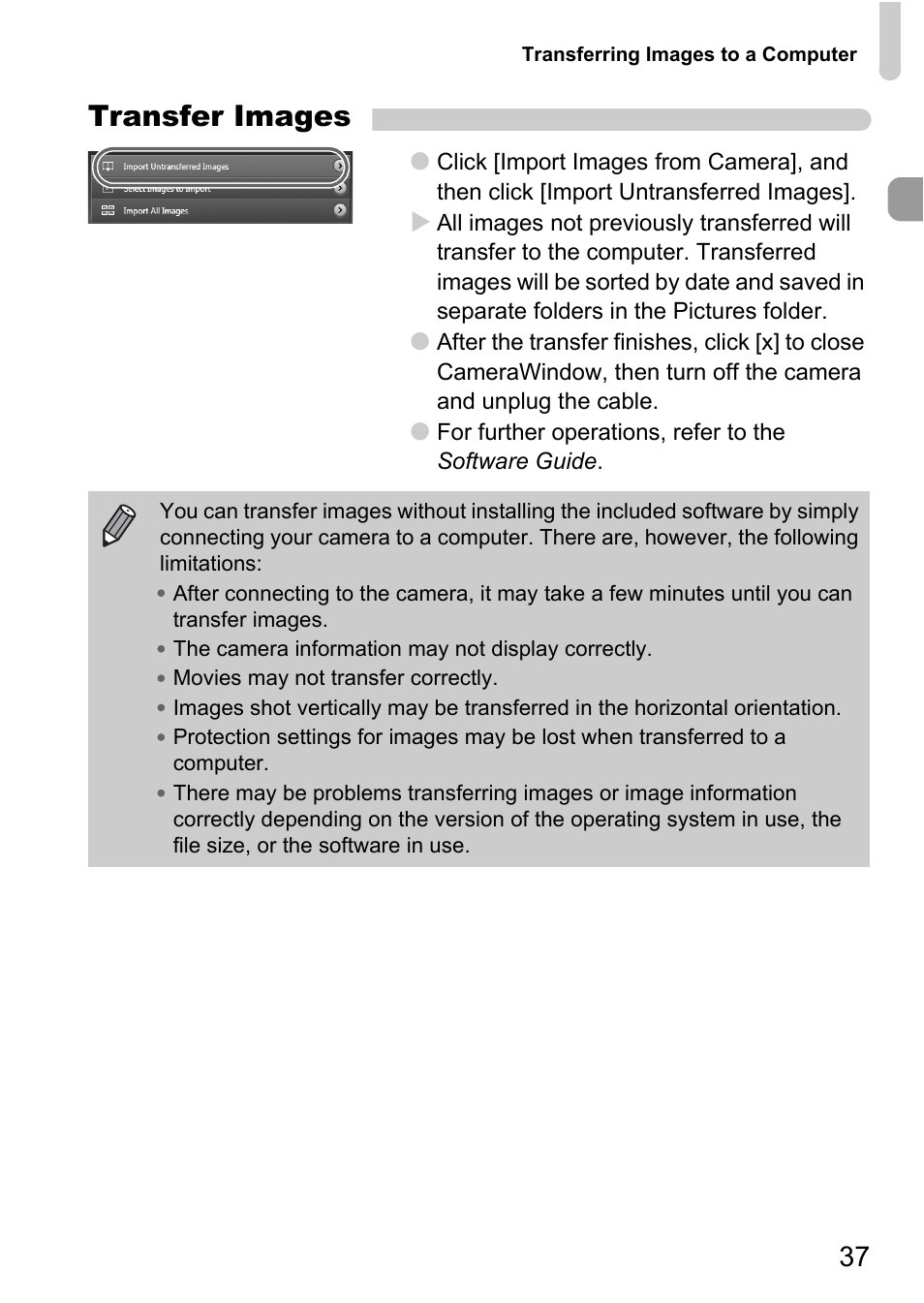 Transfer images | Canon IXUS 120 IS User Manual | Page 37 / 161