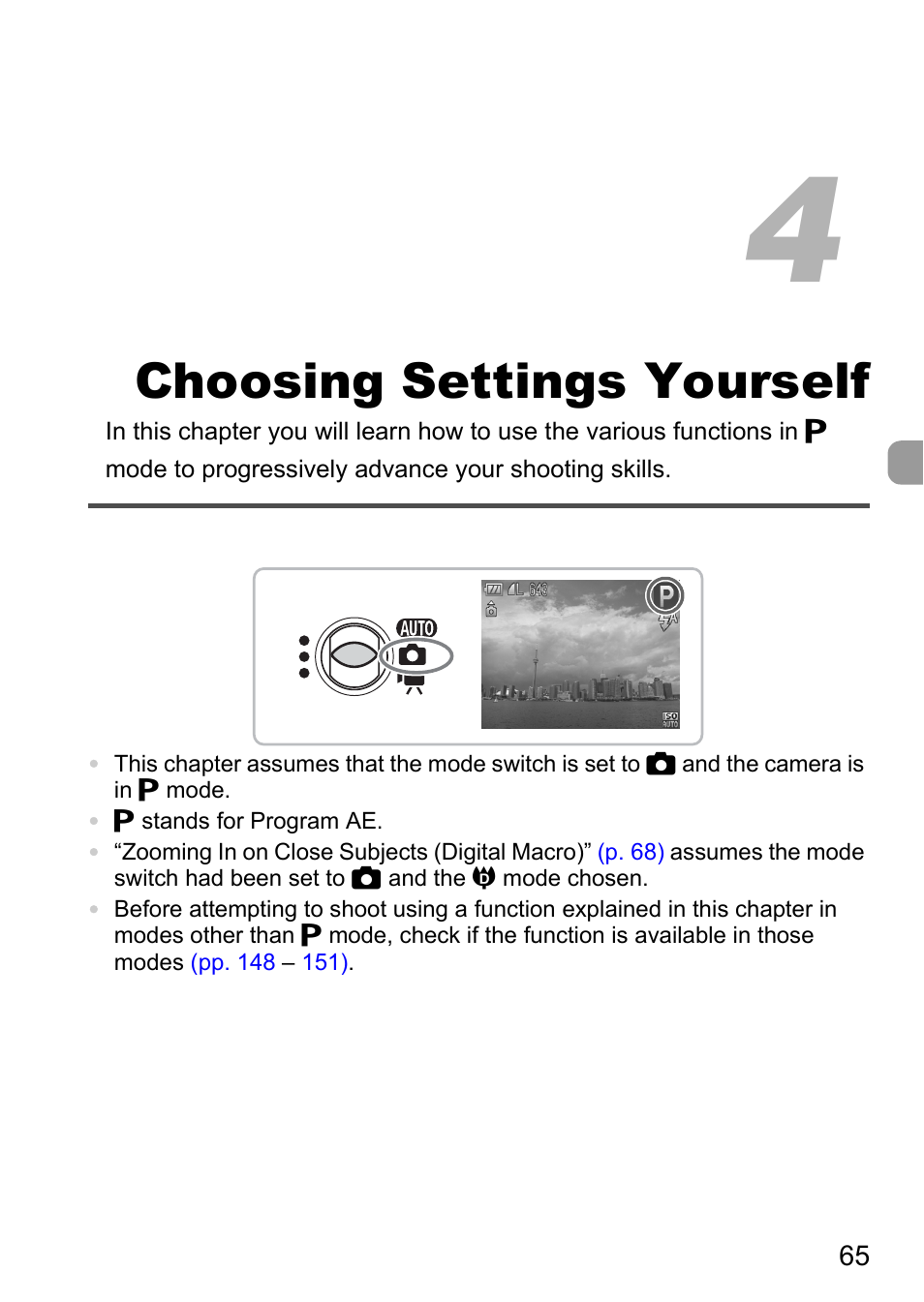 4 choosing settings yourself, Choosing settings yourself | Canon IXUS 120 IS User Manual | Page 65 / 161