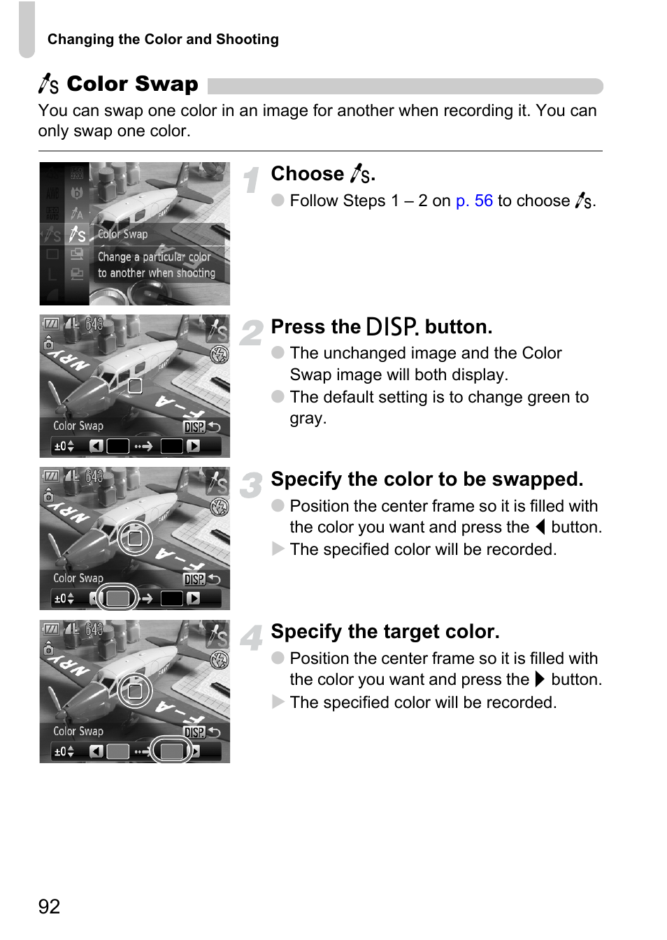 P. 92), Y color swap | Canon IXUS 120 IS User Manual | Page 92 / 161