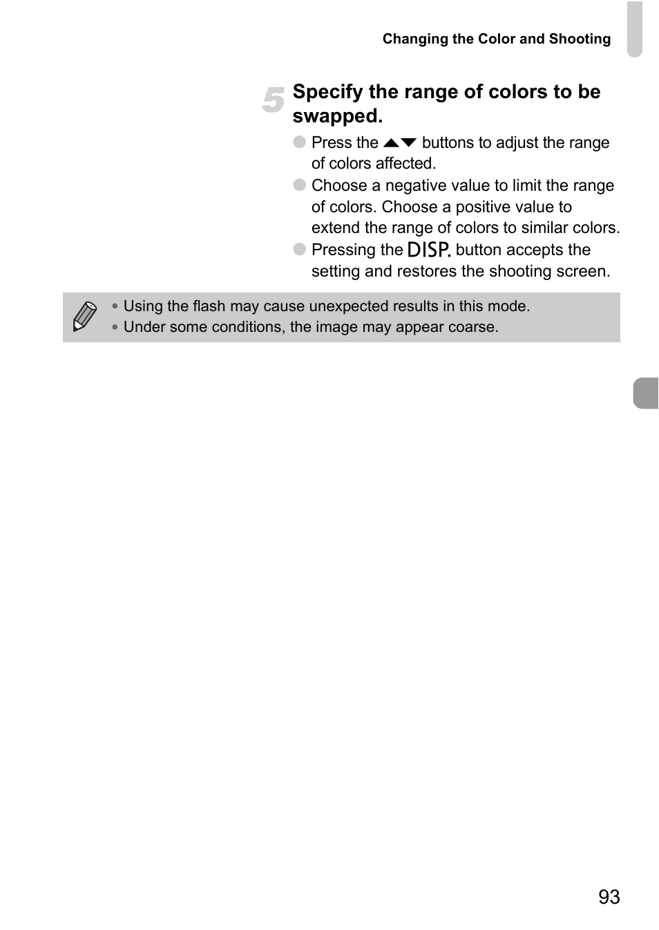 93 specify the range of colors to be swapped | Canon IXUS 120 IS User Manual | Page 93 / 161