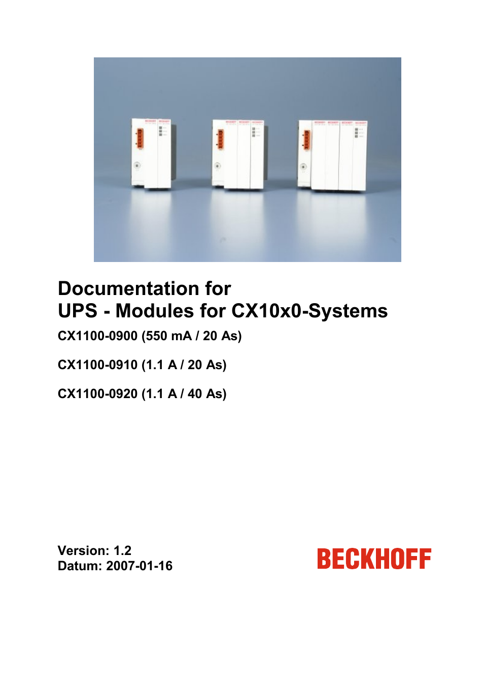 BECKHOFF CX1100-09xx UPS User Manual | 44 pages