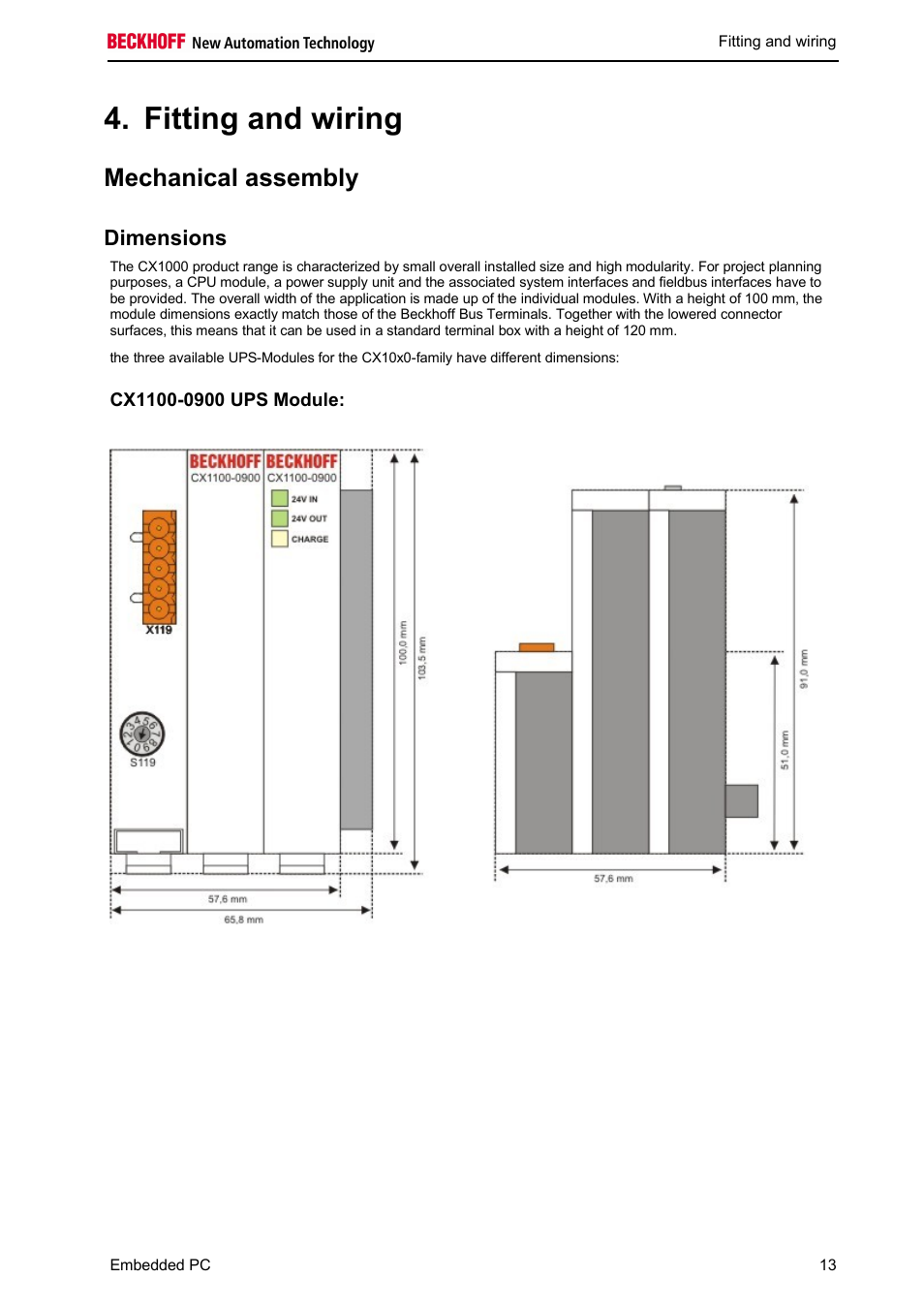 Fitting and wiring, Mechanical assembly | BECKHOFF CX1100-09xx UPS User Manual | Page 15 / 44