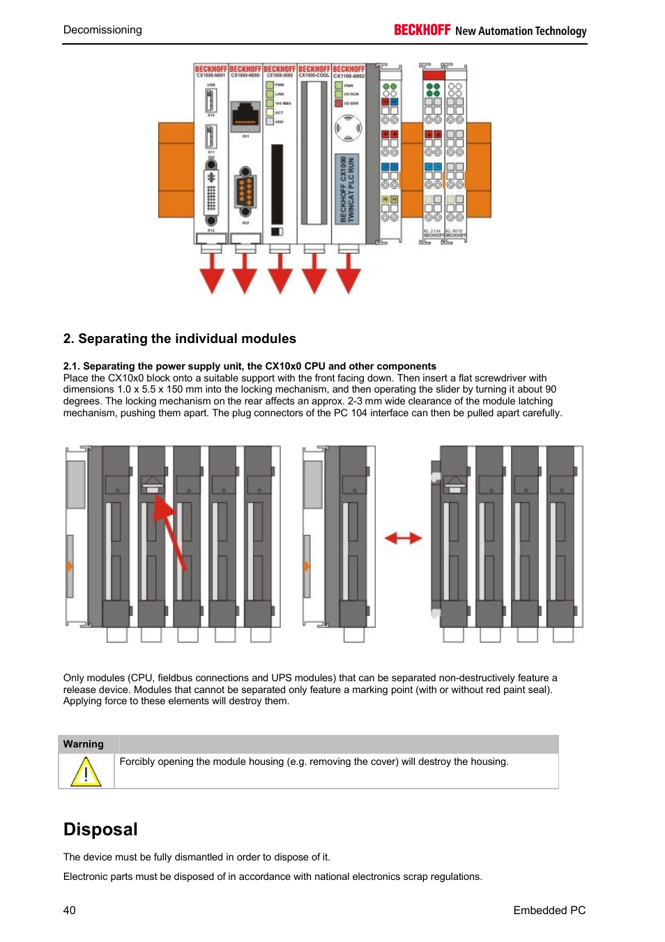 Disposal | BECKHOFF CX1100-09xx UPS User Manual | Page 42 / 44