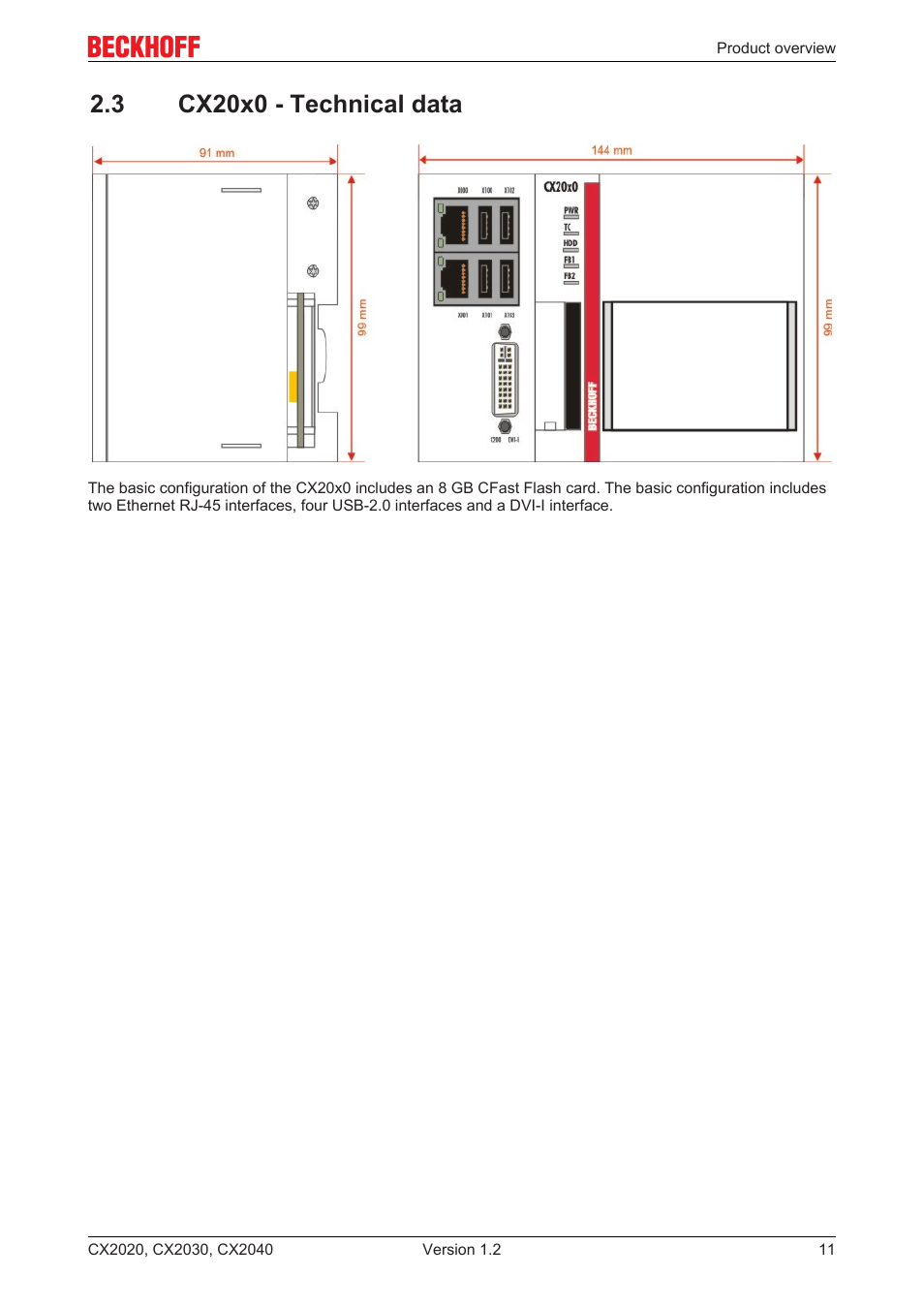 3 cx20x0 - technical data, 3 cx20x0 ­ technical data | BECKHOFF CX2020 User Manual | Page 11 / 47