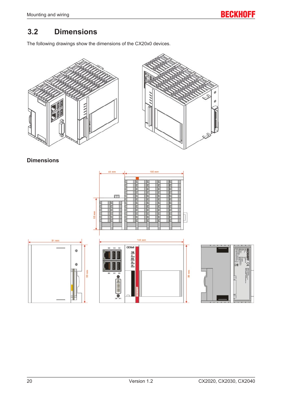 2 dimensions | BECKHOFF CX2020 User Manual | Page 20 / 47