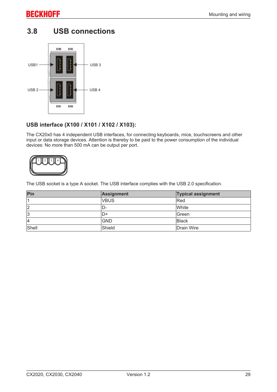 8 usb connections | BECKHOFF CX2020 User Manual | Page 29 / 47