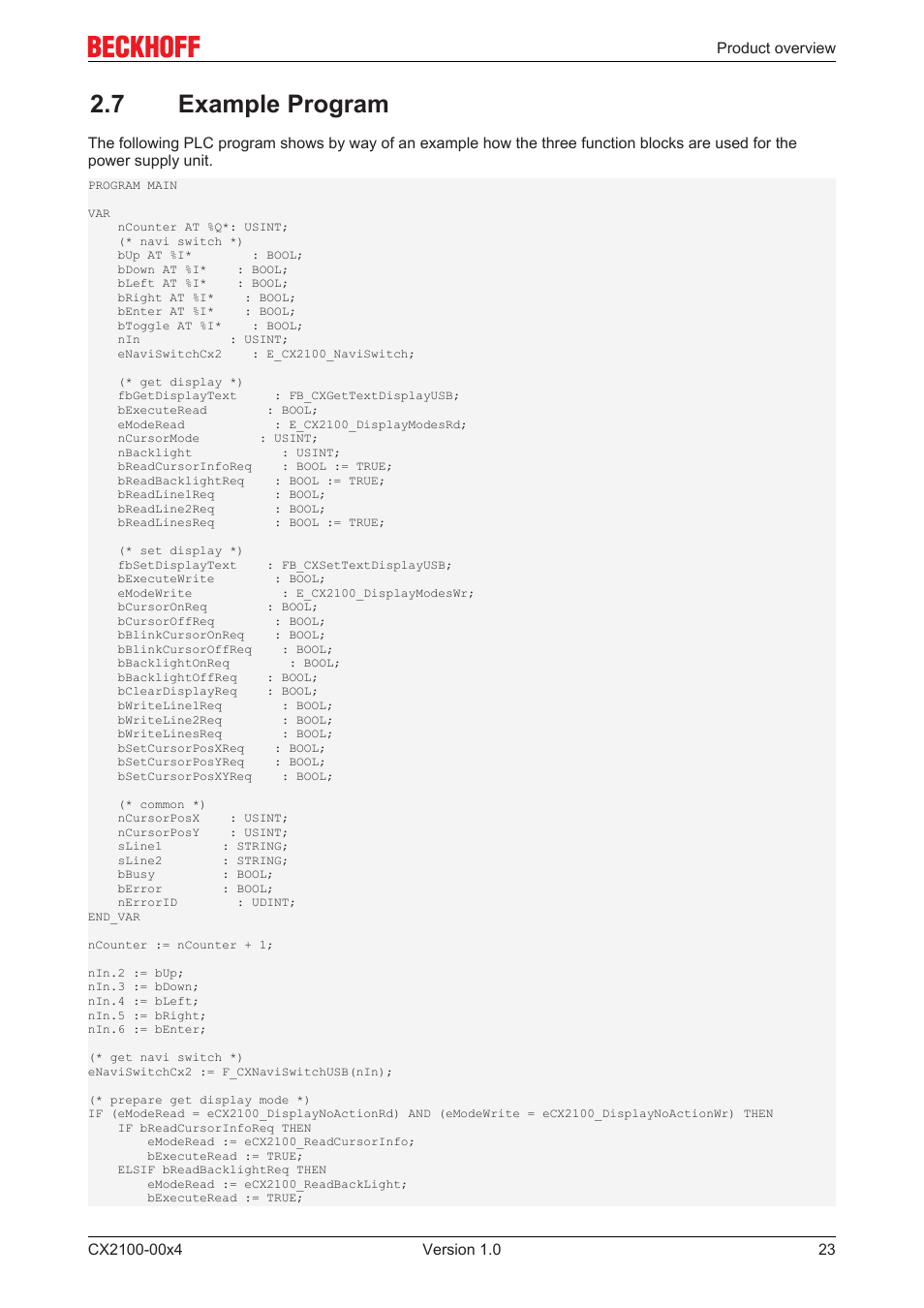 7 example program | BECKHOFF CX2100­00x4 User Manual | Page 23 / 45