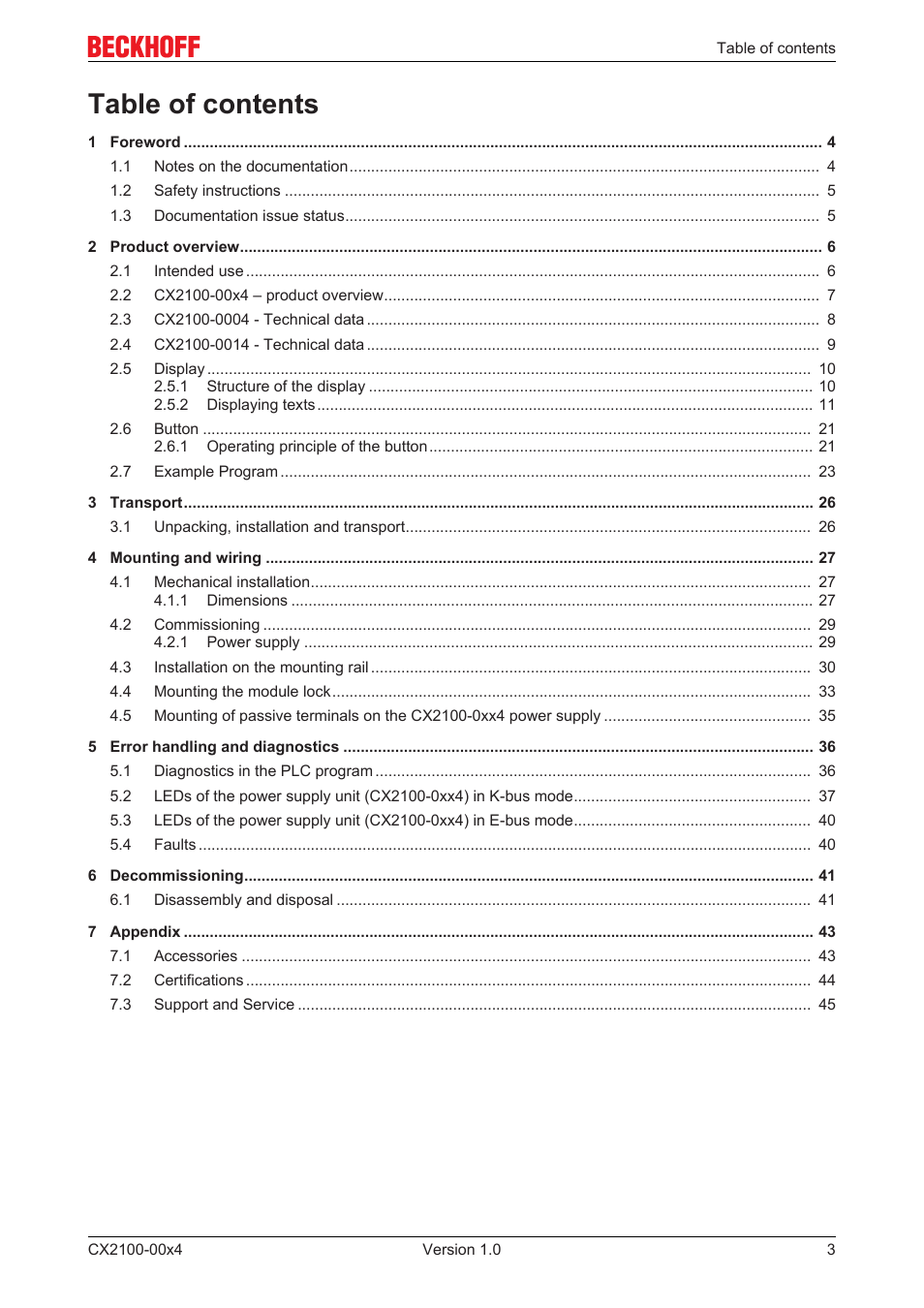 BECKHOFF CX2100­00x4 User Manual | Page 3 / 45