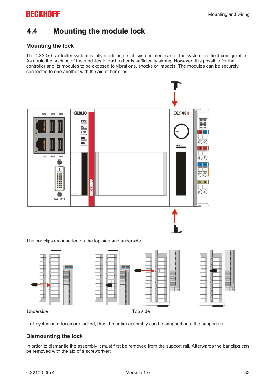 4 mounting the module lock | BECKHOFF CX2100­00x4 User Manual | Page 33 / 45