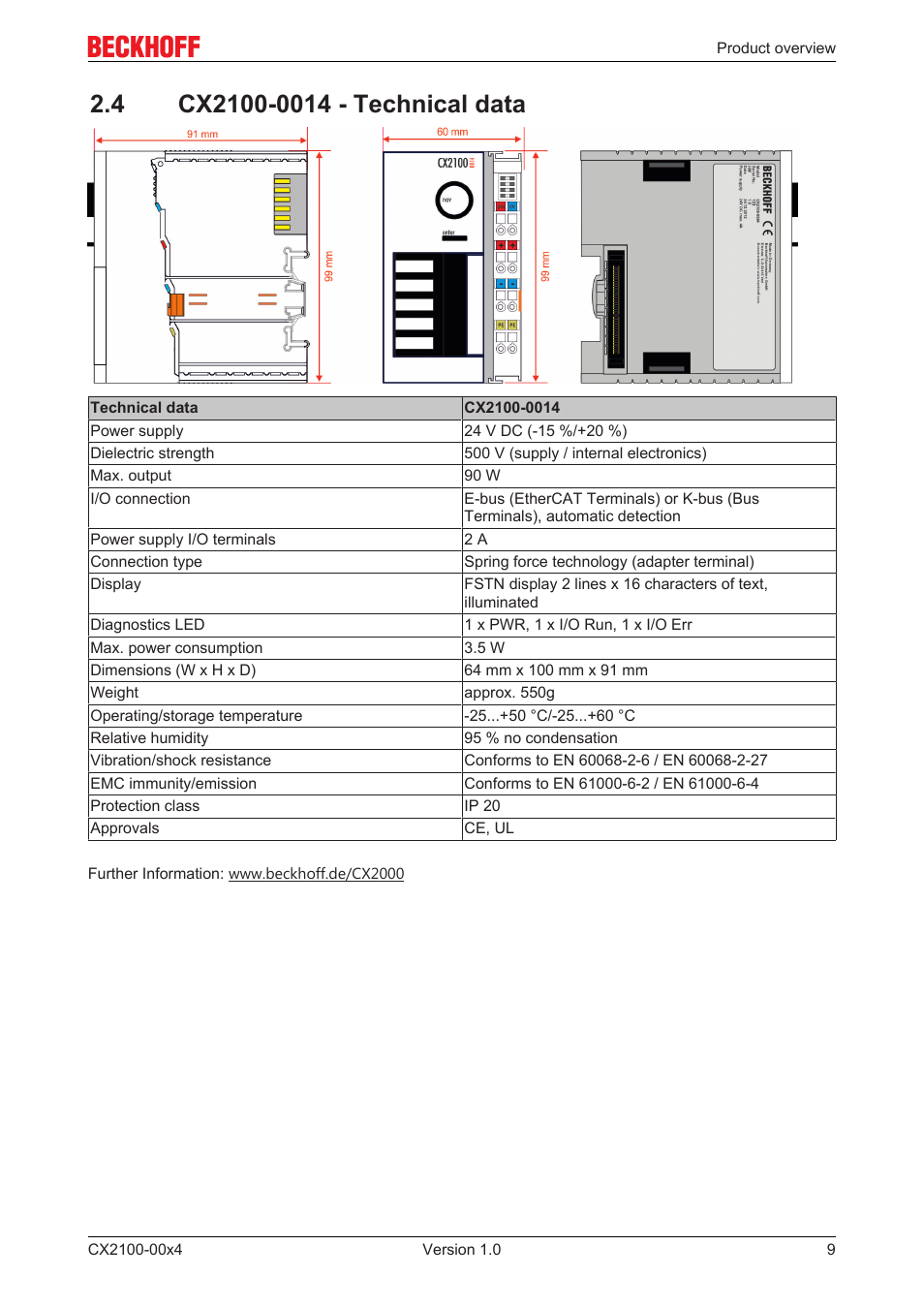 4 cx2100-0014 - technical data | BECKHOFF CX2100­00x4 User Manual | Page 9 / 45