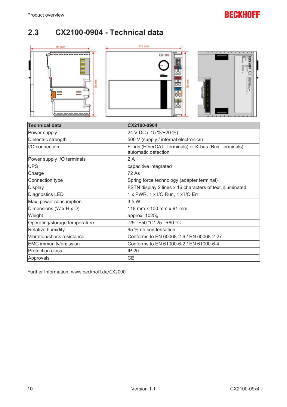 3 cx2100-0904 - technical data | BECKHOFF CX2100­09x4 User Manual | Page 10 / 87