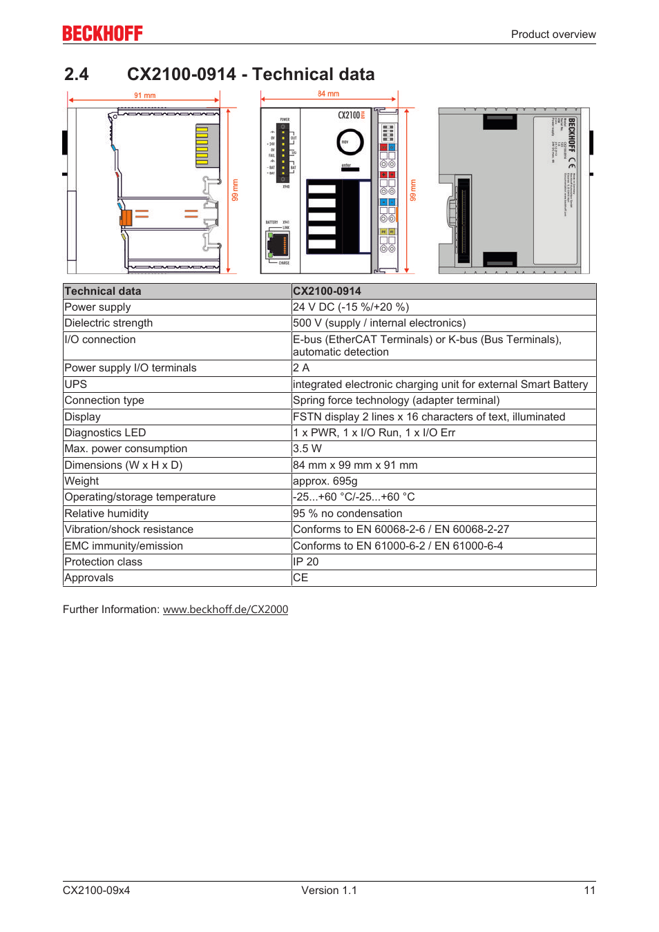 4 cx2100-0914 - technical data | BECKHOFF CX2100­09x4 User Manual | Page 11 / 87