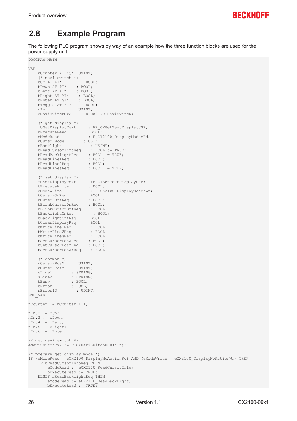 8 example program | BECKHOFF CX2100­09x4 User Manual | Page 26 / 87