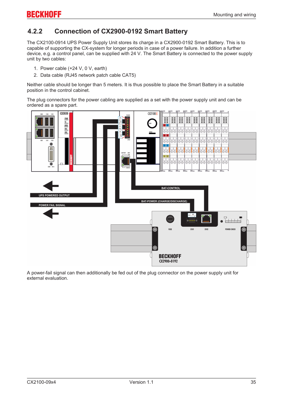 2 connection of cx2900-0192 smart battery | BECKHOFF CX2100­09x4 User Manual | Page 35 / 87